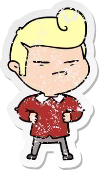 distressed sticker of a cartoon cool guy with fashion hair cut vector