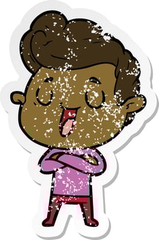 distressed sticker of a happy cartoon man vector