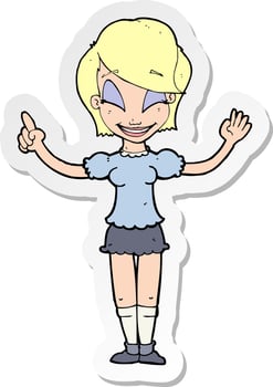 sticker of a cartoon pretty girl with idea vector