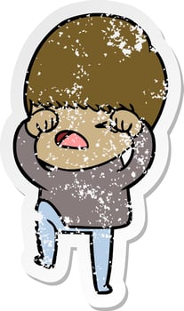 distressed sticker of a cartoon stressed man vector