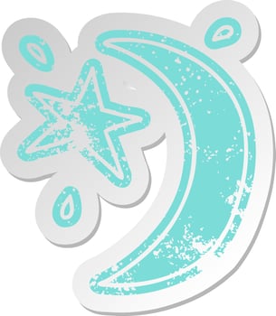 distressed old sticker of the moon and a star vector