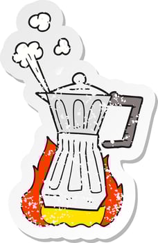 retro distressed sticker of a cartoon espresso stovetop maker vector