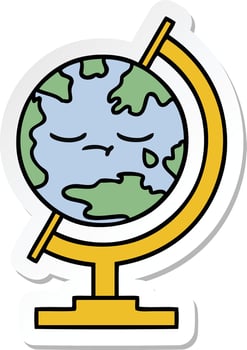 sticker of a cute cartoon globe of the world vector
