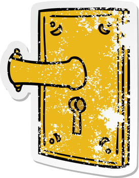distressed sticker cartoon doodle of a door handle vector