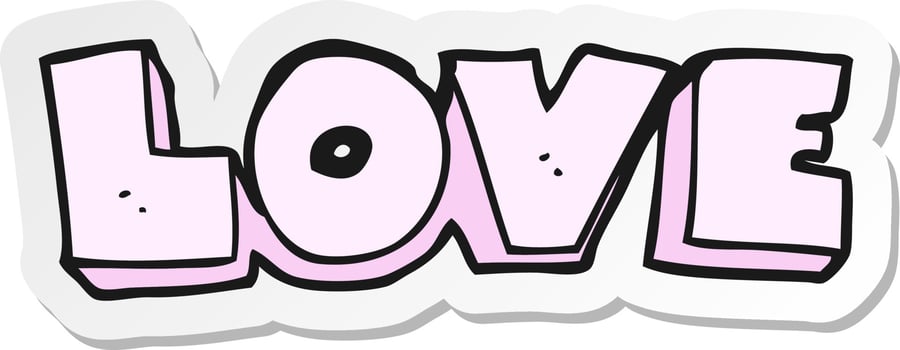 sticker of a cartoon word love vector