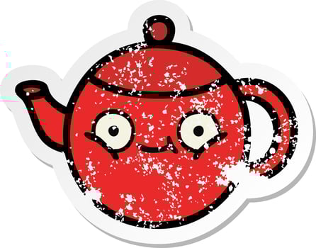 distressed sticker of a cute cartoon teapot vector