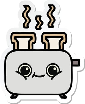 sticker of a cute cartoon of a toaster vector