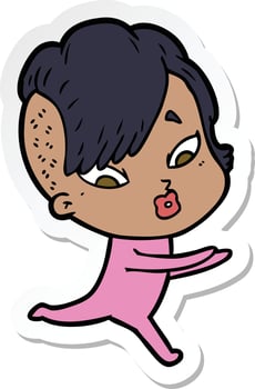 sticker of a cartoon surprised girl vector