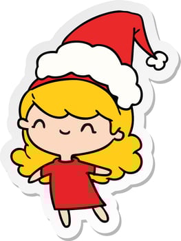 christmas sticker cartoon of kawaii girl vector