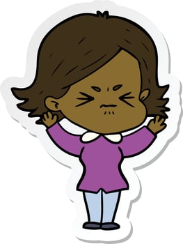 sticker of a cartoon angry woman vector