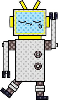 comic book style cartoon crying robot vector