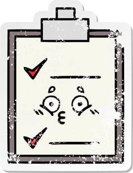 distressed sticker of a cute cartoon check list vector