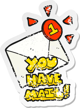 retro distressed sticker of a cartoon email vector
