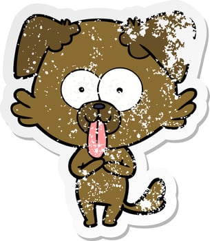 distressed sticker of a cartoon dog with tongue sticking out vector