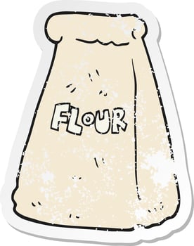 retro distressed sticker of a cartoon bag of flour vector