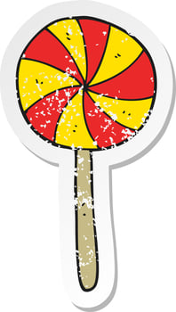 retro distressed sticker of a cartoon candy lollipop vector