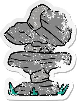 distressed sticker cartoon doodle of grey stone boulders vector