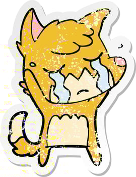 distressed sticker of a crying fox cartoon vector