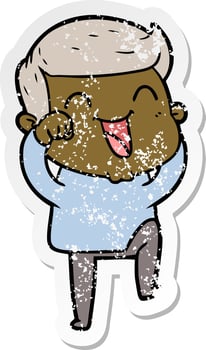 distressed sticker of a cartoon man laughing vector