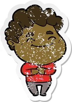 distressed sticker of a cartoon friendly man vector