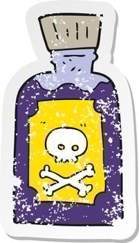 retro distressed sticker of a cartoon poison vector