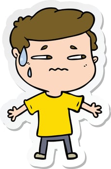 sticker of a cartoon anxious man vector
