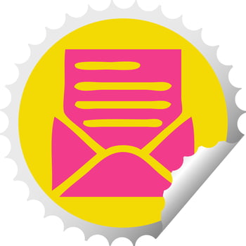circular peeling sticker cartoon letter and envelope vector