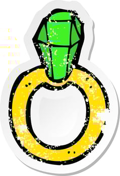 retro distressed sticker of a cartoon ruby ring vector