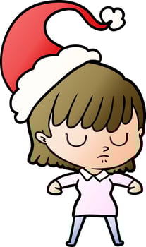 gradient cartoon of a woman wearing santa hat vector