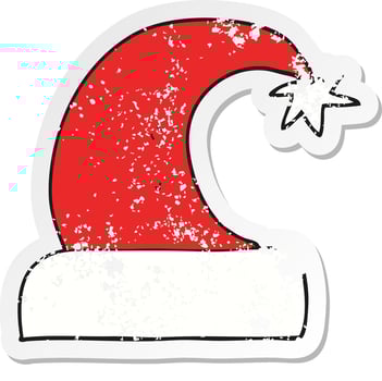 retro distressed sticker of a cartoon christmas hat vector
