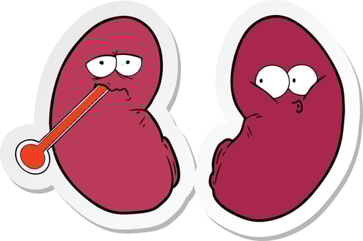 sticker of a cartoon unhealthy kidney vector