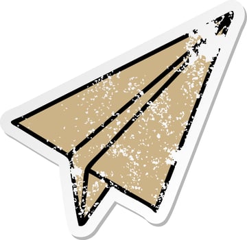 distressed sticker of a cute cartoon paper aeroplane vector