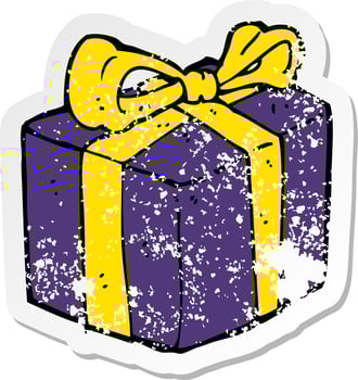 retro distressed sticker of a cartoon present vector