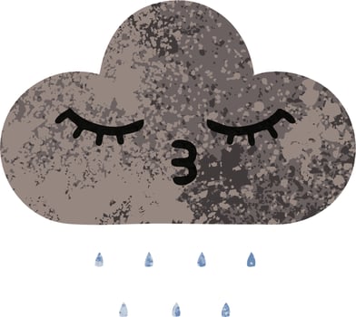 retro illustration style cartoon storm rain cloud vector