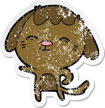 distressed sticker of a happy cartoon dog vector