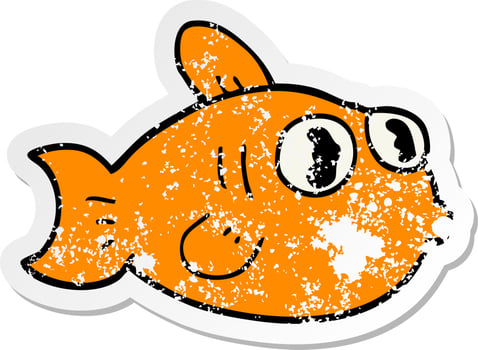 distressed sticker of a cartoon fish vector