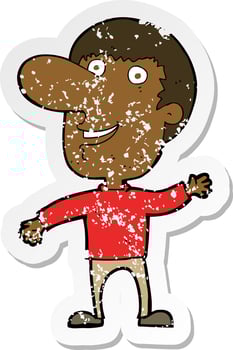 retro distressed sticker of a cartoon waving man vector
