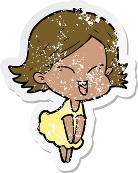 distressed sticker of a happy cartoon girl vector