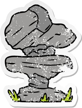 distressed sticker cartoon doodle of grey stone boulders vector