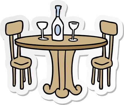 sticker cartoon doodle dinner table and drinks vector
