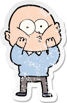 distressed sticker of a cartoon bald man staring vector