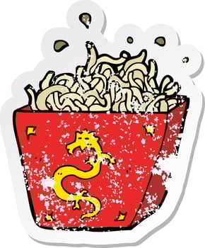 retro distressed sticker of a cartoon noodle box vector