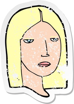 retro distressed sticker of a cartoon serious woman vector