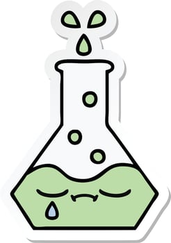 sticker of a cute cartoon science beaker vector