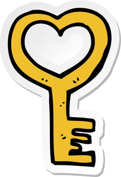 sticker of a cartoon heart shaped key vector