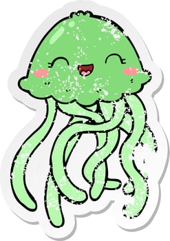 distressed sticker of a cute cartoon jellyfish vector