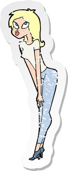 retro distressed sticker of a cartoon attractive girl vector