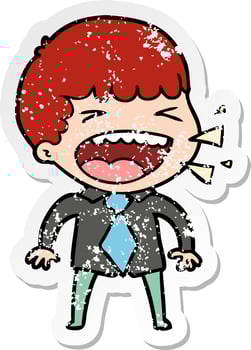 distressed sticker of a cartoon laughing man vector