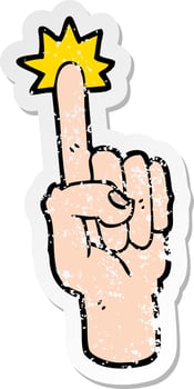 distressed sticker of a cartoon pointing finger vector