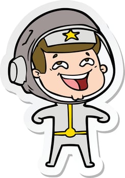 sticker of a cartoon laughing astronaut vector